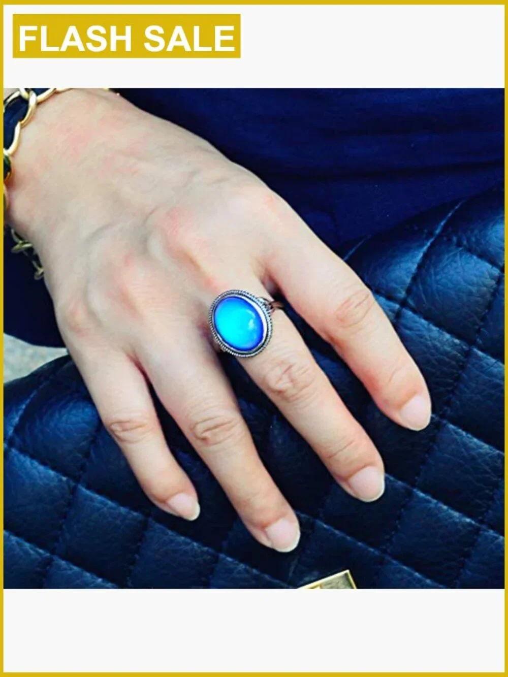 Vintage Adjustable Mood Ring Oval Stone Prong Setting Brass